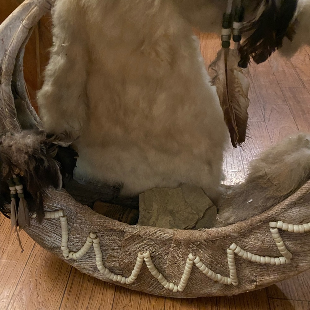 Priced to sell!  Handmade Lakota Indian basket with rabbit furPLUS SHIPPING